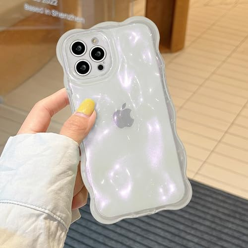 XIZYO Solid Color Wavy Bubble Case for iPhone 12 Pro Max, Transparent Pink | Cute Curly Wave Frame, Aesthetic Curvy Design, Full Camera Protection, Soft TPU Silicone,Shockproof Anti-Yellow,Girly Style