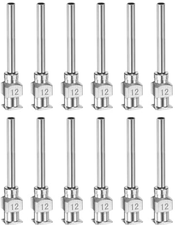 QUARKZMAN 12 Stück 12 Gauge Edelstahl Dosierkanülen, 1 Metallkleber-Nadelrohr mit stumpfer Spitze und Luer-Lock für dickflüssige Materialien, Tinte, Klebstoff, Laboreinsatz