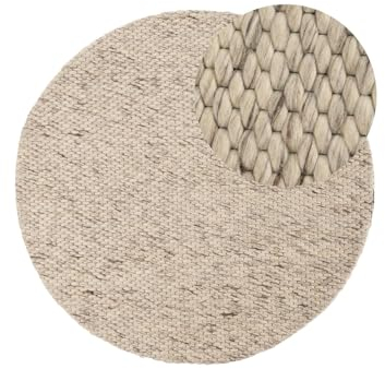 carpetfine Wollteppich Sina weicher handweb Teppich Natur Rund Hellgrau Ø 200 cm | Zeitloser Wollteppich für Wohnzimmer, Schlafzimmer & Kinderzimmer