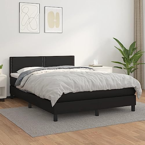 Willood Boxspringbett mit Matratze Schwarz 140x200 cm Kunstleder Kunstlederbett Polsterbett Bettgestell Bett Hotelbett Schlafzimmerbett Bettrahmen LattenrostFlach mit Nägeln