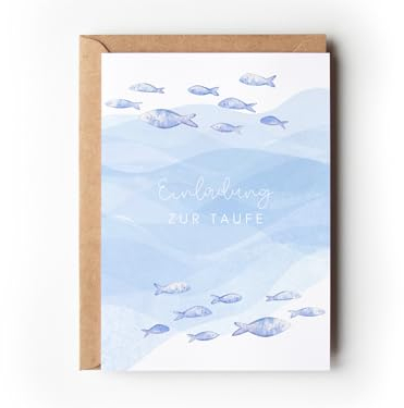 Paperlane by Essi 10 Einladungskarten Taufe mit Umschlägen, moderne Einladungen Taufe, minimalistische Einladungskarten Fische zum Ausfüllen Taufe für Jungen und Mädchen (Einladung Taufe Fische)