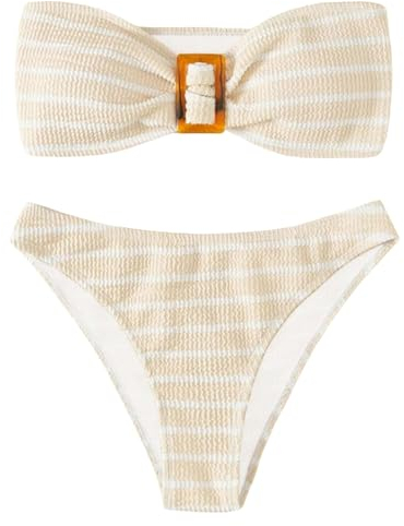 Damen Prämie Modische Badeanzüge Bequeme Bikini 2-Stücke Frauen Strand Badeanzug Sexy Skinny Bikinis High Waist Bedruck Europäischer Amerikanischer Stil Tankini String Rückenfrei Set (Yellow, L)