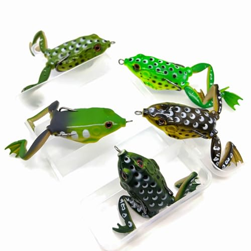 Frosch Angelköder, WASAGA 5 stück 5g/8g/12g Topwater Frosch Köder Zubehör mit 3D Augen & Weichem Hohlkörper für Schlangenkopf Dornhai Bass Hecht Lachs Moschus