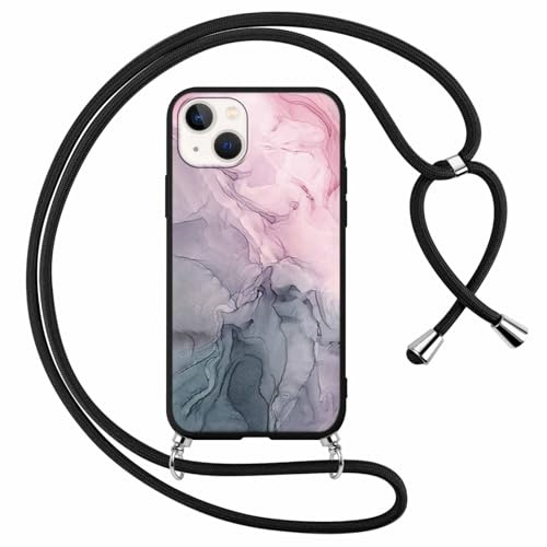 Foonary Cover with Lanyard for Apple iPhone 13 Mini 5.4, Case with Lanyard Necklace Strap Aesthetic Designs Soft Shockproof TPU Necklace Adjustable Protective Rope Case for iPhone 13Mini, Marble 4