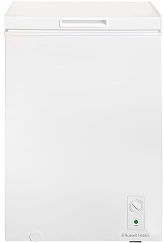 Russell Hobbs White Chest Freezer 99L Freestanding with Adjustable Thermostat & Feet, Chill or Freeze Function, 4 Star Freezer Rating & Suitable for Outbuildings & Garages RH99CF0E1W