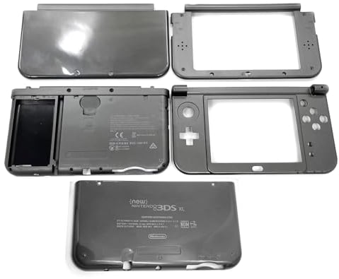 New3DSXL Extra Shells Housing Case Dark Grey 5PCS Set Replacement, for New 3DS New3DS XL LL, 3DSXL 3DSLL New3DSLL Consoles, Black Gray Outer Enclosure Upper/Bottom Covers Plates Faceplate