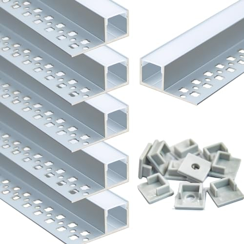StarlandLed Aluprofil 6x1 Meter Aluminium Trockenbau-Profil-Leiste eloxiert für LED Streifen - Set inkl Abdeckung-Schiene milchig-weiß (Opal) und Endkappen