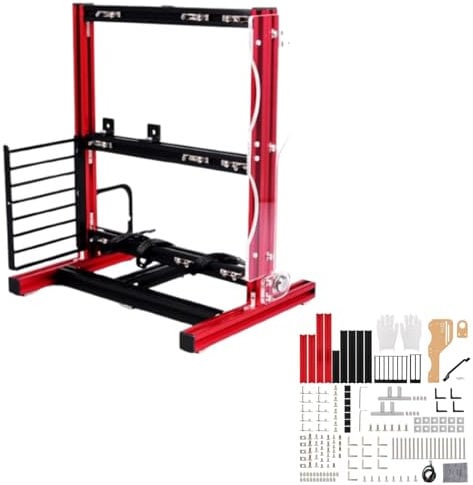 Beufee Pc Computer Case, Computer Motherboard Case Rack ATX M-ATX/ITX Open Chassis Computer Aluminum Open Air Frame Chassis Case Vertical Overclocking Test Platform for Computer(Red)