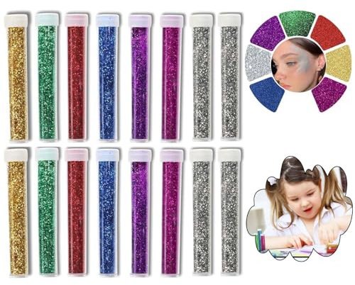 16x Ultra Fine Glitter Set, Holographic Glitter for Tumblers, Resin, Crafts, Nails, Makeup, Slime, Body, Face, Nail Art, Wax Melts, Easter Craft Gift 80g