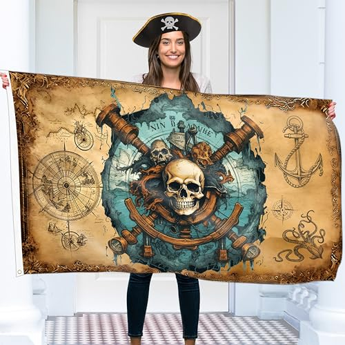 Bandera pirata 90 x 150 cm con ojales, bandera pirata grande para niños, impresión digital viva, bandera pirata, bandera de Jolly Roger, doble costura