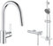 GROHE Robinet de cuisine évier Get, Robinet avec douchette extractible, Bec en forme de U & Robinet de douche thermostatique Precision Feel, pommeau de douche Vitalio Comfort 3 jets