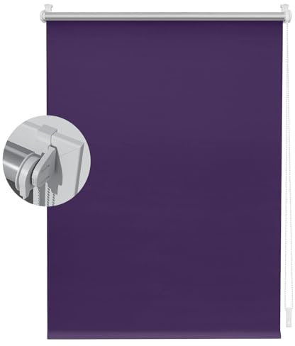 Verdunkelungsrollo Ohne Bohren Klemmfix 55 x 180 cm Blickdicht Und Sonnenschutz, Fensterrollo Klemmrollo Seitenzugrollo Inkl. Klemmträger Blickdicht Rollo für Fenster & Tür, Lila