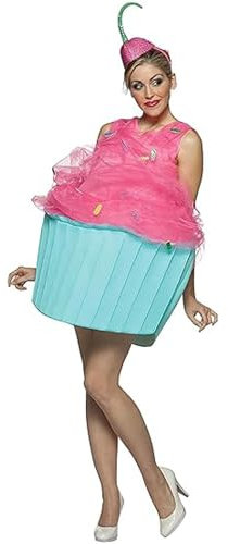 LSFYSZD Cupcake Costume Strawberry Ice Cream Costumes Sleeveless Dresses and Hat Set for Adult (Pink Blue Cupcake Costume, One Size)