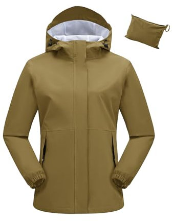 donhobo Damen wasserdichte Faltbar Regenjacke mit Kapuze, Leicht Atmungsaktive Windbreaker Jacke, Outdoor Sport Fahrradjacke für Frauen, Armeegrün, XXL