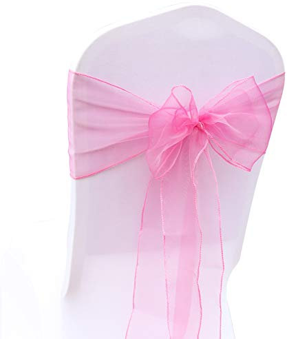 Pmnzdy Lot de 100 nœuds de chaise en organza transparent - 18 x 275 cm - Pour dossier de chaise - Pour mariage, anniversaire, fête, banquet, événement, réception - Rose 2#