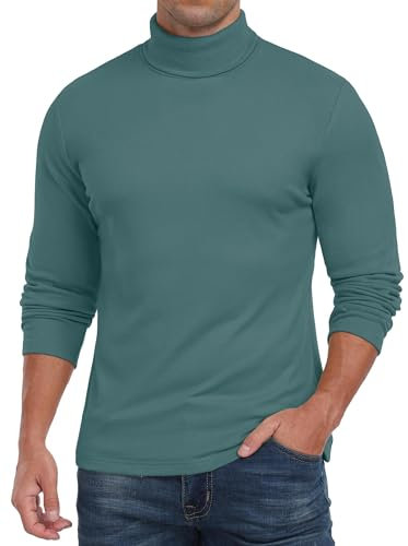 QIXING Mens Long Sleeve Thermal Underwear Tops Turtleneck Thermal Winter Warm Shirts for Mens Basic Layer Tops(Green, S)
