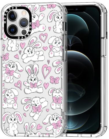 MOSNOVO Case for iPhone 12 Pro Max, [Buffertech 6.6ft Military-Grade Drop Protection] [Anti Peel Off Tech] Clear TPU Bumper Phone Case Cover Design - Bunnies