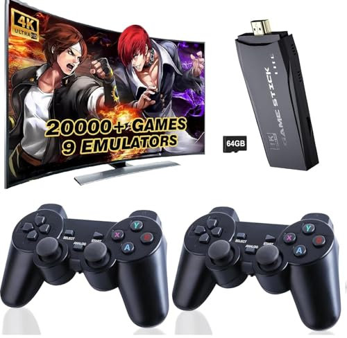 Retro Games Console Video Game Consoles Retro Game Stick with 2Pack Game Controllers 64GB Built-in Card 20000+ Games 4K HDMI Display Dual 2.4G Wireless Controllers