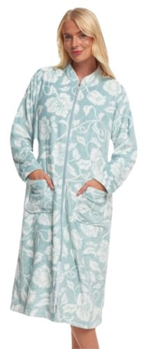Suzy & Me Weicher bedruckter Damen-Bademantel mit Reißverschluss vorne, Hellblau, 16-18