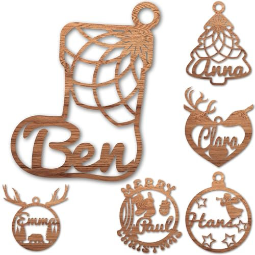 Urhome Personalisierte Ornamente mit Gravur - 22 Verschiedene Weihnachtskugel Motive aus Dunkel Braun Holz Christbaumschmuck Anhänger für Weihnachtsbaum Freunde Familie