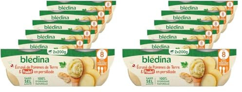 Blédina - Bols - Repas midi bébé - Ecrasé de Pomme de terre & Poulet en persillade - Dès 8 mois - Sans sel ajouté - 12x200g (Lot de 2)