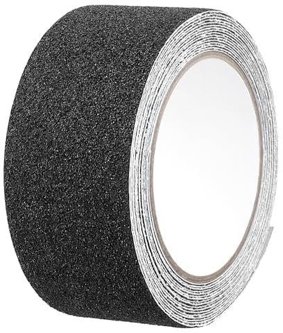 QWORK® Nastro adesivo antiscivolo nero da 50 mm x 5 m, strisce antiscivolo con autoadesivo, per uso interno ed esterno