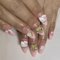 MouyouGlow Short False Nails, Almond Pink French 3D Kitty Bow Cute Kawai Heart Pearls Cat Flowers Cartoon Press on Nails with Glue, Y2K Coquette Flowers Fake Nails