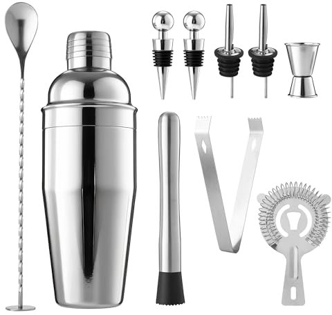 10 Pièces Shaker Cocktail Set,Shaker à Cocktail en Acier Inoxydable de 750 ML, Accessoire de Barman Professionnel, idéal pour Les Loisirs à Domicile, Les Bars et Les Fêtes