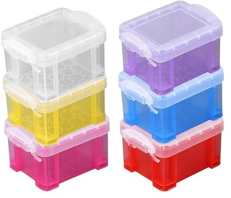 GSDGV 6PCS Plastic Storage Boxes Small, Stackable Mini Organizer with Secure Lids, Versatile Storage Boxes for Crafts, Jewelry, Office Supplies (7 x 5.8 x 5 cm/2.8 x 2.3 x 2 inches, 6 Colours)