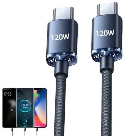 Cable De División USB C, Cable De Datos De 120WPD Teléfono Móvil Universl De 120W Carga Flash Cable De Carga De Doble Tipo, Cable De Carga Rápida Trenzada, Splitter USB Tipo C, 2 En 1 Divisor De