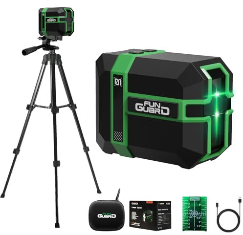 Funguard Livella Laser con treppiede, Verde Autolivellante Modulo Laser Doppio 50M, 3 Modalità per Passare Orizzontale/Verticale, Modalità a impulsi, USB Ricarica, IP54 per Cantieri,DIY