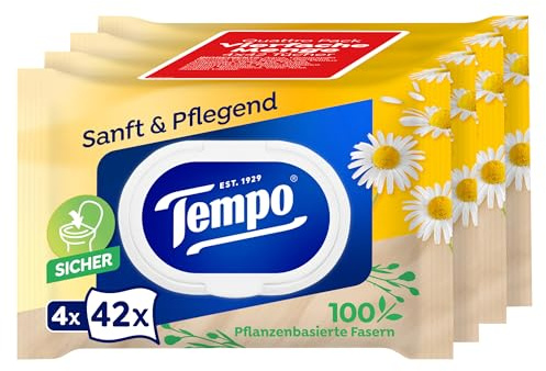 Tempo Moist Toilet Tissues ​ Gentle & Nourishing ​ 4 x 42 Wipes