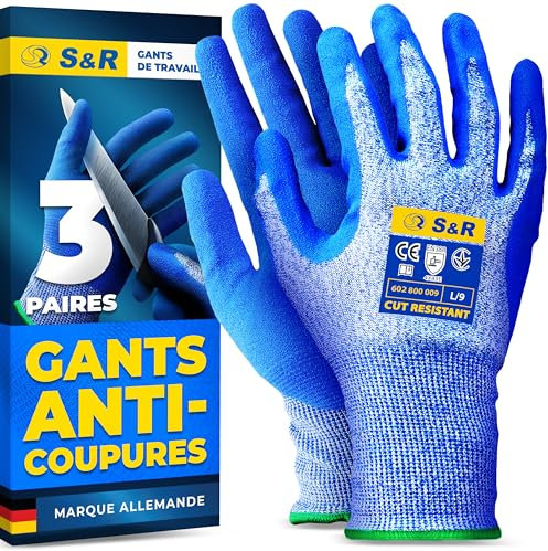 S&R Schnittfeste Arbeitshandschuhe mit Nitril-Beschichtung – Komfortable Schutz-Handschuhe gegen Abrieb und Durchstiche, rutschfest für Montage, Lagerarbeit, KFZ