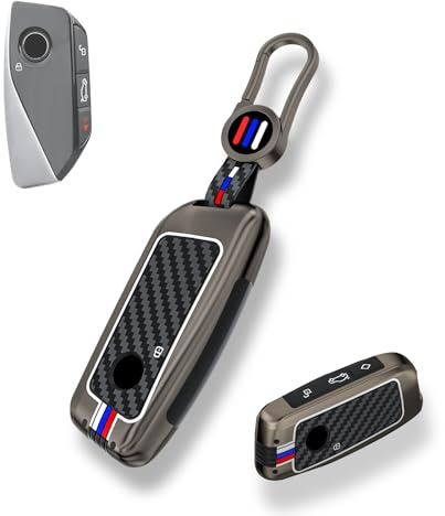 GZXNKEY 4 Tasten Zinklegierung Schlüsselanhänger Abdeckung für BMW 2 3 5 7 X1 X4 X5 X6 X7 i7 iX i4 Serie 2023 2024 2025 für BMW X1 Schlüsselanhänger Gehäuse Vollschutz Funkschlüssel mit Kette