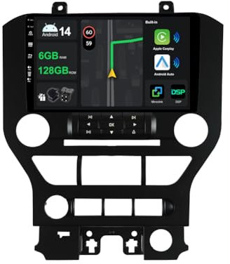 KECONSING [6G+128G] IPS 9 Android 14 Autoradio Für Ford Mustang 2015-2021 mit navi Octa Core-[Eingebauter CarPlay/Android Auto/DSP/Mirror Link/GPS Navi/360 Camera/Bluetooth 5.0/WiFi/USB