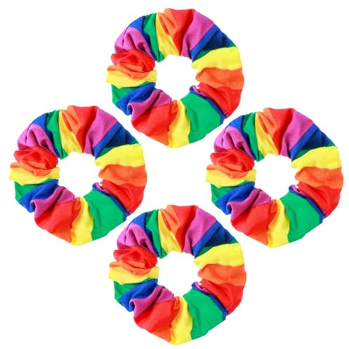4 Stück Pride Regenbogen Haargummis, Elastische Scrunchies Haar Accessoires Gummibänder Haarband Regenbogen Gestreift Scrunchie Armband Pferdeschwanzhalter Zopfgummis für Damen Mädchen