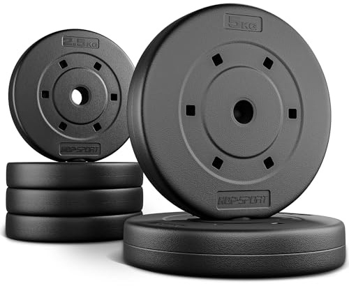 Hop-Sport 20kg Weight Plate Set (4x2,5kg, 2x5kg) – Durable Bitumen Composite Plates with 28mm Hole – Floor-Safe Gym Weights for Barbells & Dumbbells – Home Fitness Strength Training Equipment