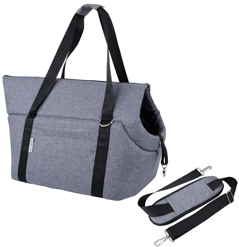 BOUTIQUE ZOO Hundetragetasche XL bis 15 kg – große Transporttasche für mittelgroße Hunde & Katzen – weich, faltbar & waschbar – 52×35×39 cm – Grau