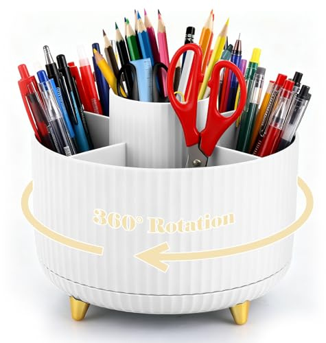 Lychico Desk Organiser, 360-Degree Rotating Pencil Cup Organiser With 5-Compartment Desk Organiser, Large Capacity Pencil Pot Cup for Office, Home & School Supplies, Stationery Accessories