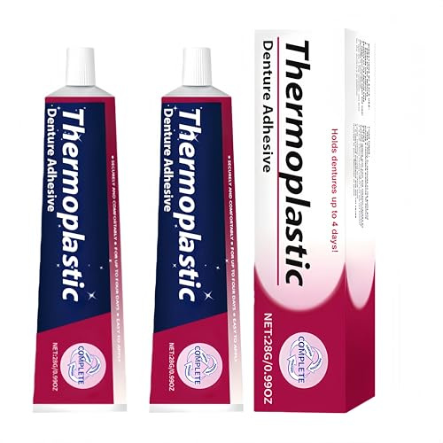 Adhesivo termoplástico para prótesis dentales, adhesivo seguro para prótesis dentales, adecuado para prótesis completas y parciales, fácil de aplicar y de larga duración. (2Piezas)