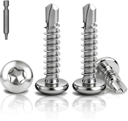 PDKKFF 120 Pièces Torx Vis Autoforeuse Metal, M4.2x32mm Vis Autoperforante à Tôle Autotaraudeses Inox 410 Torx Tête Bombée Ronde DIN 7504 pour Aluminium Plastique Bois Tôle, Avec 1 TX20