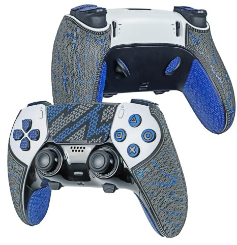 SHADOW BOOLT Controller Griffe für PS5 DualSense Edge – Anti-Rutsch, Mehrtextur, Schweißabsorbierend, Vorgeschnittenes Grifftape Set (Metallisch Grau & Blau, Upgraded V2.0)