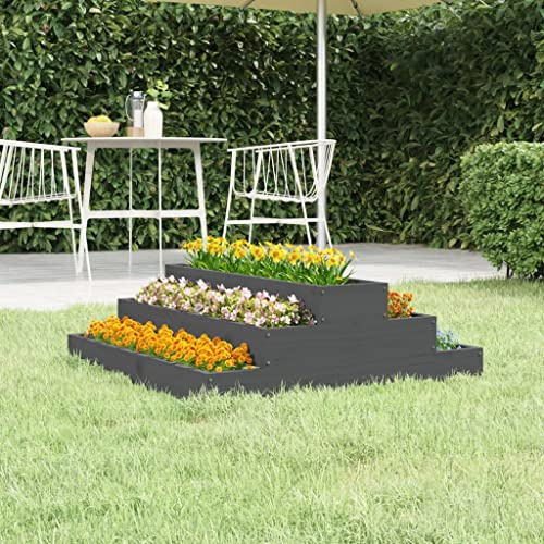 HFXHIJXQ Vaso per piante 80 x 80 x 27 cm, design scale in legno di pino massiccio, grigio antracite, robusto, per giardino e balcone