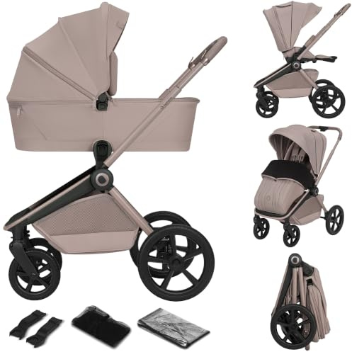 Lionelo Freya Kinderwagen 2 in 1 (0-4 Jahre, 0-22 Kg), Kombikinderwagen | mit faltbarer Babywanne und Sportsitz, Liegefunktion, Vollfederung, PU-Räder, XXL Verdeck UPF50+, Babyschalen-Adapter