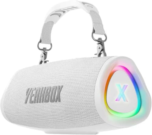 YEAHBOX POP 50 Bluetooth Speaker, 50W Peak, Deep Bass, RGB, White | Bluetooth 5.3, 1.1-channel DSP, silk dome tweeter, USB/TF/AUX inputs, portable design for parties and outdoor use.
