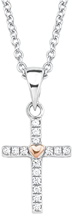 s.Oliver Kette mit Kreuz Anhänger mit Herz für Mädchen, Zirkonia und 925 Sterling Silber, Teil-rhodiniert
