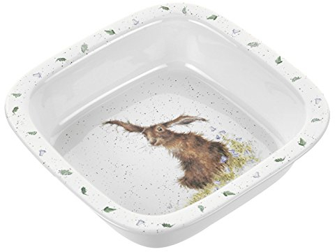 Portmeirion Home & Gifts WN0556-XL Wrendale Square Dish (Hare), Bone China, Multi Coloured, 25.5 x 25.5 x 7 cm