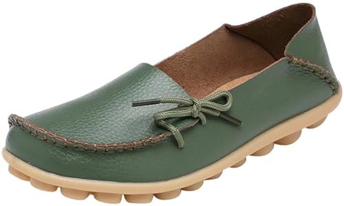 Fangsto, mocassini da donna in pelle con tacco piatto, (Sty-1 Army Green), 39 EU