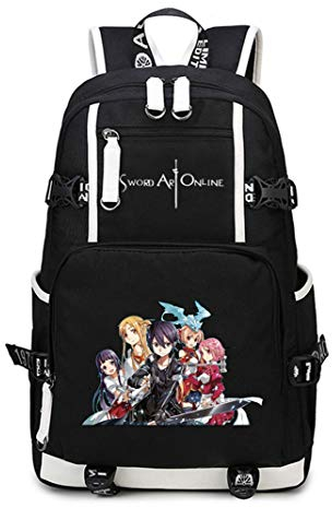 WANHONGYUE Sword Art Online Anime Backpack Schüler Schultasche Laptop Rucksäcke Freizeittasche Daypack Schwarz-8