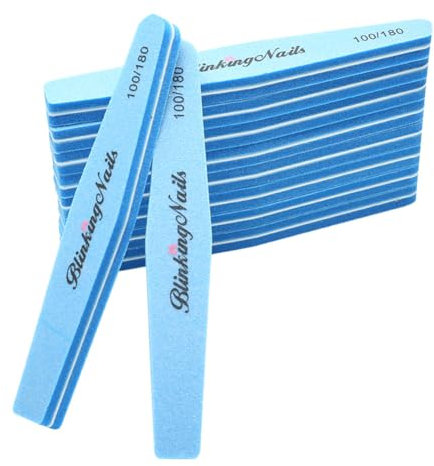 BlinkingNails Nail Files and Buffers for Nail Art Care Double Sides Design 100/180 Grit Nail Shine Buffer Professional Manicure Nail Tools Color Sky Blue Pack of 10pcs…